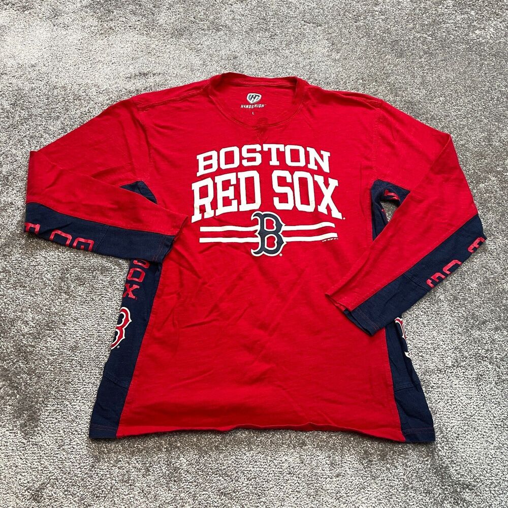 Hands High Shirt Mens Large Red Boston Red Sox Long Sleeve Cotton Baseball Crew